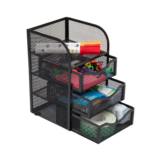 Mind Reader Black 3 Drawers Mini Desk Office Supplies Organizer